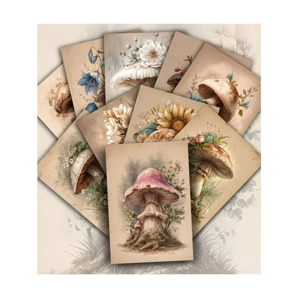 NWT 20pc Vintage Mushroom Card Stock Junk Journal Ephemera Scrapbook Paper